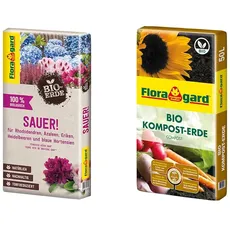 Floragard Bio-Erde Sauer 1x40 Liter & Bio Kompost-Erde 50 Liter – Pflanzerde für Blumen, Gemüse und Gehölze – mit Bio-Dünger - Gartenerde