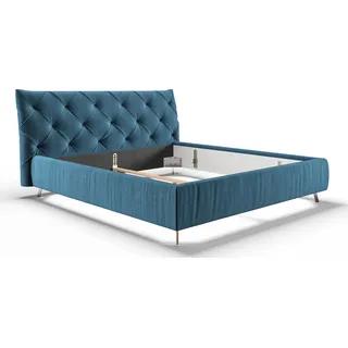 KAWOLA Bett ANNY Polsterbett Kopfteil niedrig Velvet petrol 200x200cm - Petrol