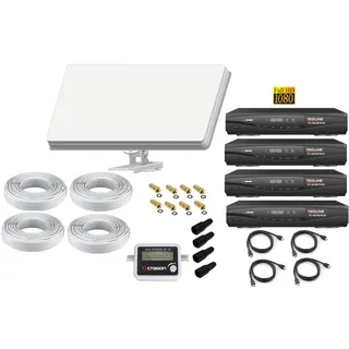 SET Anlage 4 Teilnehmer Flachantenne H30D4 Antenne+HD Receiver+Kabel+Satfinder