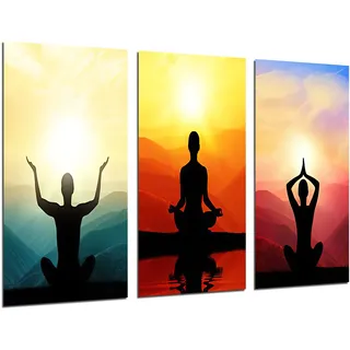 DKORARTE Modernes Fotobild, Sonnenuntergang, Yoga, 3 Positionen, Meditation, Namasté, 97 x 62 cm, Ref. 27411