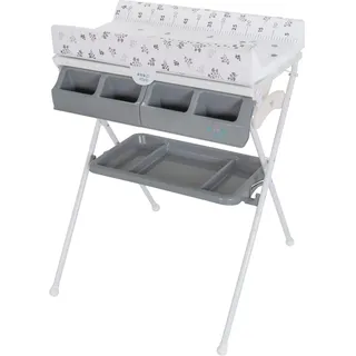 ib style Koa 2-in-1 Wickeltisch mit Badewanne, mobile Wickelkombination, Klappbar, Große Wickelauflage, Wickelkommode für Babys Kleinkinder, Metric Giraffe Grau