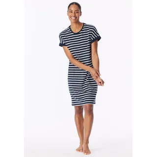Nachthemd SCHIESSER "Casual Essentials", Damen, Gr. 36, N-Gr, blau (804, nachtblau), Single Jersey, Obermaterial: 100% Baumwolle, bequem knielang, Rundhals, Kleider Nachthemd, mit garngefärbten Streifen und sportlichen Taschen