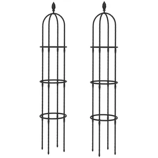 Outsunny Rankhilfe 2er Set 174 cm Obelisk aus Stahl Pflanzenstütze , Schwarz , Metall , 32x174x32 cm , Dekoration, Gartendeko