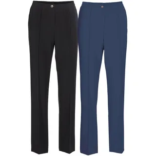 Schlupfhose GOLDNER "Kurzgröße Stretchhosen mit elastischem Bund", Damen, Gr. 24, K-Gr, blau (jeansblau, schwarz), Obermaterial: 100% Polyester COOLMAX(R) PES(Coolmax)., normal, Hosen Schlupfhose, keine/nicht relevant