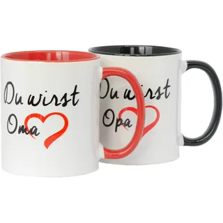 2 Tassen " Du wirst Oma + Du wirst Opa " als Set im Doppelpack in hochwertiger Qualität und Spülmaschinengeeignet. Beidseitig bedruckt, eine ganz besonders nette Art etwas sagen zu wollen ( müssen )..