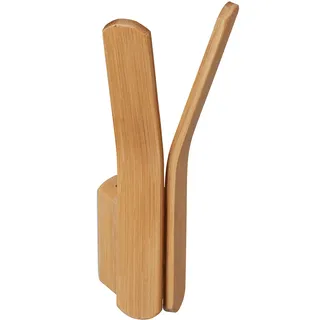 Relaxdays Wandhaken Bambus, zum Schrauben, Garderobenhaken doppelt, Kleiderhaken Garderobe, HBT: 15 x 6,5 x 6 cm, Natur