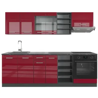 Vicco Küchenzeile R-Line 240 cm Rot Hochglanz/Anthrazit