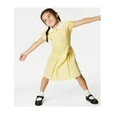 Girls M&S Collection Girls' Gingham Pleated School Dress (2-14 Yrs) - Yellow, Yellow - 3-4 Y