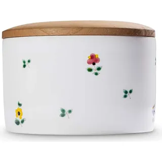 Gmundner Keramik Streublumen, Vorratsdose mit Holzdeckel H. 9cm