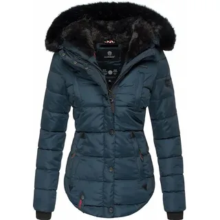 Marikoo Damen Designer Steppjacke Winter Jacke mit edler Kunstpelz Kapuze Lotusblüte