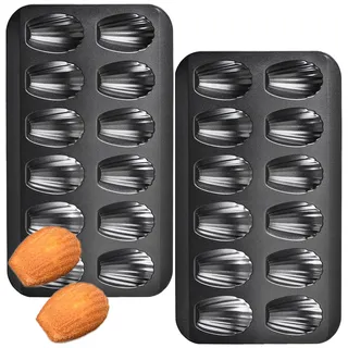 YXHZVON 2 Stücke Madeleine Backformen, Karbonstahl Backform für Madeleine, Antihaftbeschichtet, 12 Mulden Madeleine Form Backform für Kuchen Schokolade Süßigkeiten Kekse