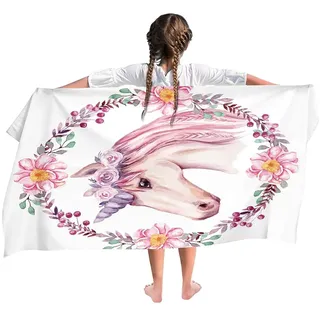 Ulticool Mikrofaser Kinder Handtuch 140 x 70 cm - Einhorn Unicorn Blumen - Leicht Reisehandtuch Schnelltrocknend Badetuch Strandhandtuch Microfaser Microfiber - Reise Strand Sport Kind Mädchen