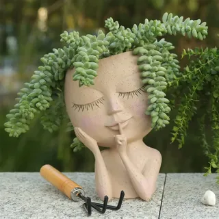 Meyas Blumentopf Gesicht Kopf Sukkulente Pflanzgefäß, Kaktus Übertöpfe mit Ablaufloch, Gartendeko Geschenk für Innen und Draußen, Helle Farbe