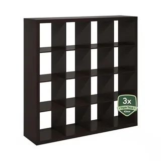 Furinno Cubicle Bücherregal, 16-Fächer Würfelregal, dreifach verstärkter Rahmen, 38,8 x 145,6 x 144,4 cm, für Wohnzimmer, Schlafzimmer, Heimbüro, Schwarzes Dunkles Eichen