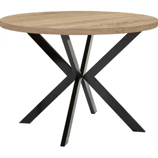 Runder Ausziehbarer Tisch für Esszimmer, ENDIK, mit Metallbeinen, Loft-Stil, Industriel, Durchmesser: 120 / 220 cm, Farbe: Eiche Sonoma / Schwarz - Braun, Schwarz