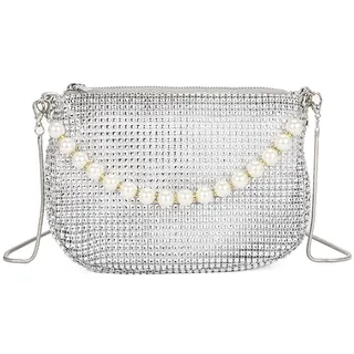 Febbya Silberne Clutch, silberne Umhängetasche mit Schultergurt, silberne Clutch mit Strasssteinen für Damen, glitzernde Handtaschen für Damen, Damen, Mädchen, Abend, Hochzeit, Party