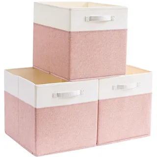 Mangata Aufbewahrungsbox 33x33x33 cm, faltenfrei Stoff Aufbewahrungskörbe für Kallax, Kleiderkörbe, Körbe, Truhen, Spielzeug (3 er, Rosa / Beige Weiß)