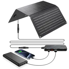 Ecosonique 20W Solar Panel Faltbar, 3-Port DC19V,USB-A18W,USB-C18W mit Abnehmbarem Power HUB, IP67 Wasserdicht Ultraleichtes Solar Ladegerät für Handy Power Bank Tablets GoPro Kamer Camping Wandern