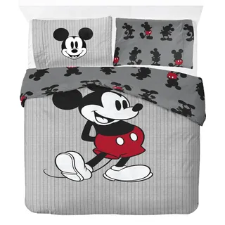 Kinderbettwäsche DISNEY "Disney Mickey Mouse Bettbezug-Set 135x200 cm + Kissenbezug 80x80 cm", grau, B/L: 137cm x 200cm, 1 Stk., 1 Stk., Washed Cotton, B/L: 80cm x 80cm, 2 tlg., Washed Cotton, Obermaterial: 100% Baumwolle, Bettwäsche, Kinderbettwäsche, 100 % Baumwolle, maschinenwaschbar, wendbar