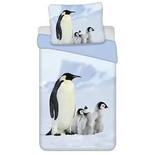Brandmac - Bettwäsche-Set Vogel – Bettbezug 140 x 200 cm + Kissenbezug 65 x 65 cm, Pinguine – 100 % Baumwolle, Sateen, wendbar, Weiß und Schwarz, 300 TC, Maschinenwäsche, 1 Stück