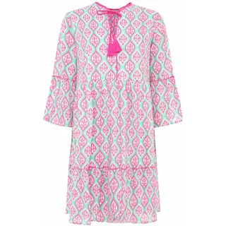 Sommerkleid ZWILLINGSHERZ "Ovale Ranken", Damen, Gr. SM (S/M), N-Gr, rosa (mittelpink), Obermaterial: 100% Baumwolle, gemustert, loose fit ca. Mitte Knie, Serafino, Kleider Sommerkleid, mit Tasseln, Trompeten Ärmeln und Eingriffstaschen