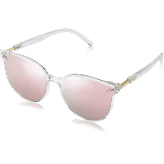 SOJOS Klassisch Retro Runde Sonnenbrille Damen Herren Groß Brille SJ2067 mit Klar Weiß Rahmen/Rosa Linse