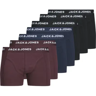 Trunk JACK & JONES "JACSIMPLY BASIC TRUNKS 7 PACK", Herren, Gr. M, 7 Stk., schwarz (schwarz detail:schwarz, schwarz, navy blazer, navy blazer, port royal, port royal), Jersey, Obermaterial: 95% Baumwolle, 5% Elasthan, unifarben, normal, Unterhosen Trunk, Topseller