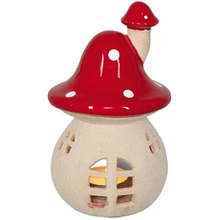 HGD Teelichthalter Pilz aus Terracotta - Fliegenpilz-Deko in 17 cm - herbstliche & winterliche Kerzenhalter-Dekoration - handgefertigte Märchenwald-Optik - warmes Licht - Geschenkidee