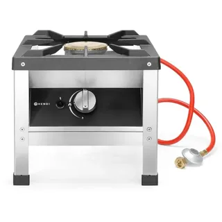 HENDI Hockerkocher, Innen- und Außenbereich, für Propangas, mit Thermoelement, Piezozündung, Brennerkranz aus emailliertem Gusseisen, 425x425x(H)400mm, Edelstahl 18/0