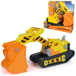 Spin Master Rubble & Crew - Rubbles extragroßer 2-in-1 Premium Bagger-Fahrzeug, mit Baggerschaufel, Schweißbrenner, Schraubenzieher, Schraubenschlüssel und Planierraupe Werkzeug, 35 cm, inklusive Rubble Hundefigur