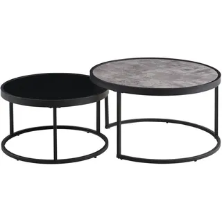 Mid.you Couchtischset , Grau, Schwarz , Metall, Glas, Holzwerkstoff , 2-teilig , rund , rund , 65x80x80 cm , einfacher Aufbau , Wohnzimmer, Wohnzimmertische, Satztische