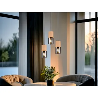 Moderne Pendelleuchte 3-flammig mit Holz & Rauchglas, Esstischlampe Ø 37cm