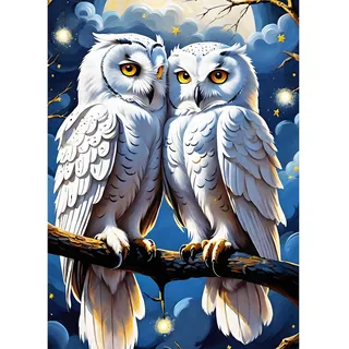 XWDYBDP DIY Diamond Painting Couple Owls, 5D Luxury Diamond Painting for Adults Beginners Snowy Owl Diamond Embroidery DIY Full Drill Moonlit Night Diamonds Art Home Wall Decoration 30x40 cm