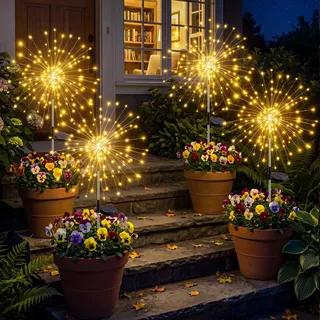 btfarm solarlampen für außen, 4 Stück 120 LED Solarstecker Garten 8 Modi, Wetterfest Gartendeko Pusteblume Solarleuchten für Außen Garten Balkon Terrasse Blumenkästen Hof Deko (Warmweiß)