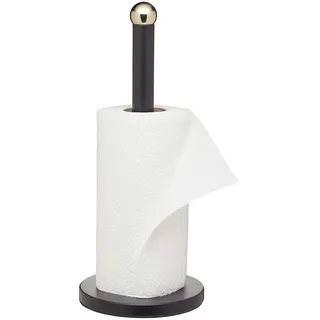 MasterClass Schwarzer Küchenrollenhalter mit Messing-Effekt-Akzenten, Edelstahl, 15 x 15 x 35 cm