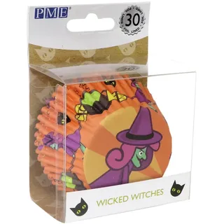 PME Halloween Folienbeschichtete Cupcake-Förmchen - Böse Hexen (30 Stück), Rosa, Gelb, Lila, Mehrfarbig, Schwarz, Grün
