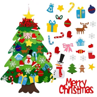 Weihnachtsdeko Kinderzimmer Filz Weihnachtsbaum DIY mit 28 Stück abnehmbarem Schmuck Weihnachtsbaum Wanddekoration für Kinder Tür Deko Geschenk