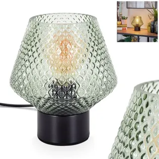 Tischleuchte Paderne, Tischlampe aus Metall/Glas in Schwarz/Grün, Leuchte im modernen Vintage/Retro-Design mit Schirm aus Glas (Ø 15 cm) u. An/-Auschalter am Kabel, 1 x E27, ohne Leuchtmittel
