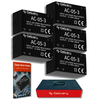 AZDelivery 220V zu 5V Mini-Netzteil kompatibel mit Arduino und Raspberry Pi, inklusive E-Book!