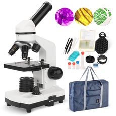 Mikroskop für Kinder 100X-1000X mit Objektträger Set, Dual-LED-Beleuchtung,Professionelle Microscope für Schullabor Zuhause Biologische Bildung