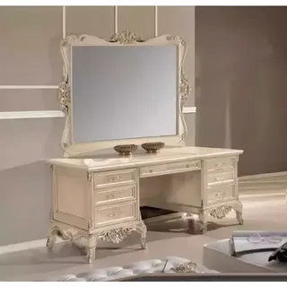 Schminktisch mit Spiegel Schlafzimmer Design Beige Möbel Holz 2tlg. - Beige