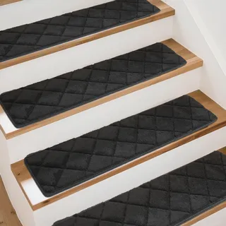 Art3d Stufenmatten Treppenstufen Matten 20 X 76 cm Treppenteppich Selbstklebend Sicherheit Stufenteppich 15 Stück Ideal für Kinder, Älteste und Haustiere Jacquard-Schwarz