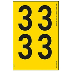Ein Nummernblatt – 3 – 13 mm Höhe – 300 x 200 mm – gelbes selbstklebendes Vinyl