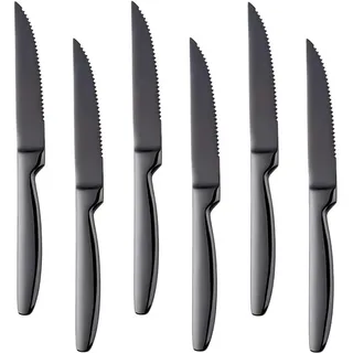 BISDARUN Steakmesser Set mit scharfem Wellenschliff Edelstahl 6-teilig Tafelmesser Schwarz Fleischmesser Steak Knives Set Länge 22 CM/8,66 Inch