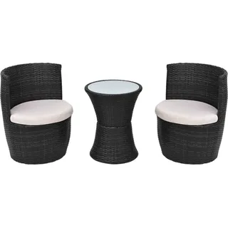 vidaXL 3-tlg. Bistro-Set mit Auflagen Poly Rattan Schwarz - Schwarz