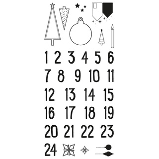 Rayher Clear Stamps Adventskalender Zahlen 1 – 24, Motiv Nordic, Bogengröße 97 x 205 mm, 24 Zahlen und 10 Motive, klar, transparente Stempel, durchsichtig, Silikonstempel, 50222000