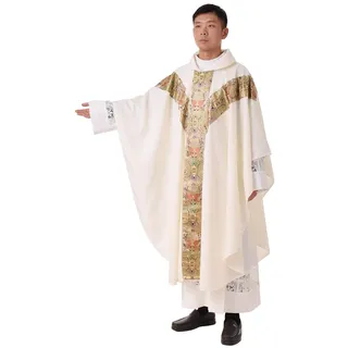 BLESSUME Priester Messgewand Kirche Vater Masse Pastor Stickerei Robe mit Stole, Weiß, One Size