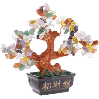 lachineuse – Traditioneller Feng-Shui-Baum – 5-Elemente-Baum – Feng-Shui-Gleichgewicht und Glück – Halbedelsteine ​​– 17 x 12 x 6 cm – Asiatisches Zen-Feng-Shui-Dekor – Asiatische Geschenkidee