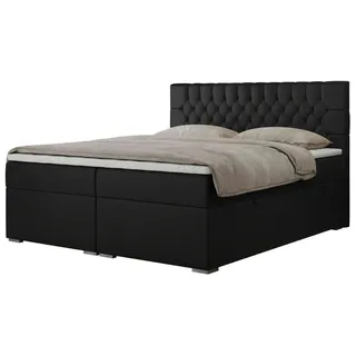 MKS Meble Boxspringbett 120x200 mit Matratze und Topper, Boxspringbett 120x200 mit Bettkasten und Kopfteil - PERA - 120x200 - Schwarz - Kunstleder - H3 - Schwarz