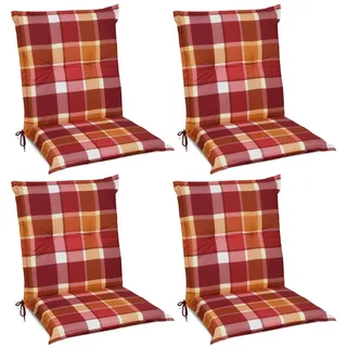 Beautissu 4er Set Sunny RO Niedriglehner Auflagen 100x50 cm in Rot Kariert - Rot